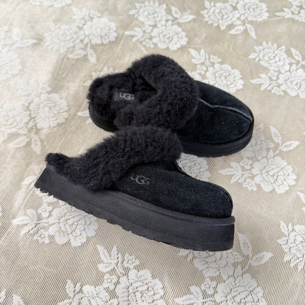 UGG Black Platform Shearling Slippers Size 6